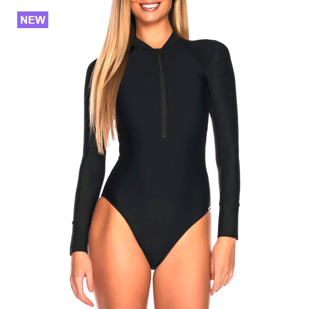 Long Sleeve Rash Guard One Piece Swimsuit with Zipper UPF 50